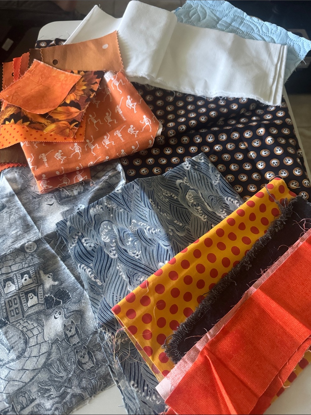 Mix Halloween and Autumn Fabric Bundle - Orange, Black, Yellow, Gray large peice